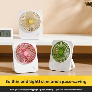 Ventilador de escritorio ligero y delgado de 1 unidad, requiere 2 pilas n.º 5 (pilas no incluidas), con soporte plegable, ajuste de viento de una velocidad, lo suficientemente portátil para caber en un bolso, para viajes de camping al aire libre